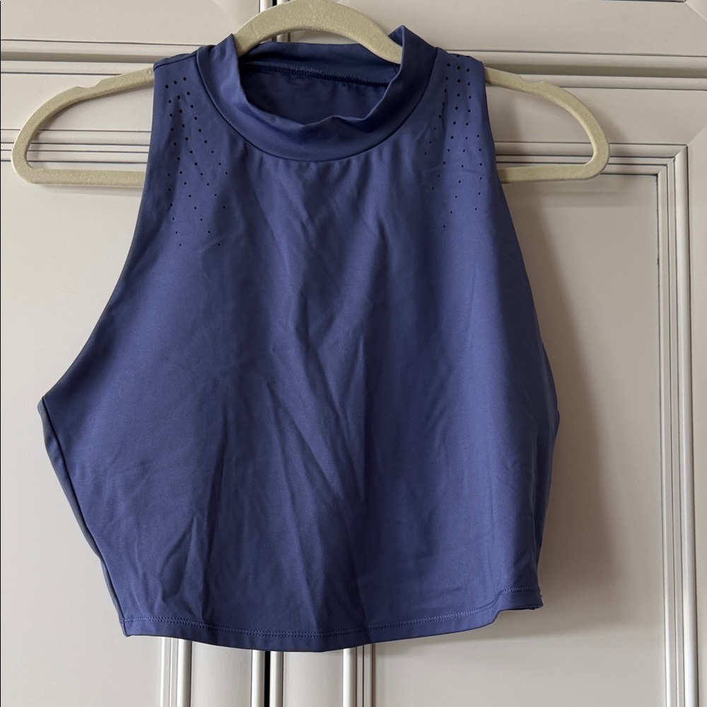 all in motion Perforated High-Neck Crop Tank Top - Blue Violet